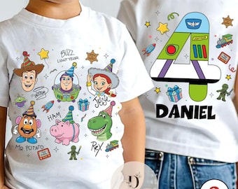 Two-sided Toy Story  Birthday shirt, Custom Name and Age Woody Buzz Lightyear Jessie Toy Story Birthday Boy Girl shirt
