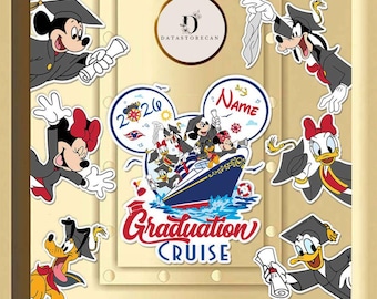 Personalized Disney Graduation Cruise magnet, Mickey & friends Disney Grad trip magnet, Graduate Family cruise door magnet decorations