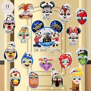 Personalized All characters Disney Cruise Line 2025 Magnet, Mickey & friends Family cruise Magnet, Disney sunglasses Cruise door magnet