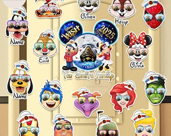 Personalized All characters Disney Cruise Line 2025 Magnet, Mickey & friends Family cruise Magnet, Disney sunglasses Cruise door magnet