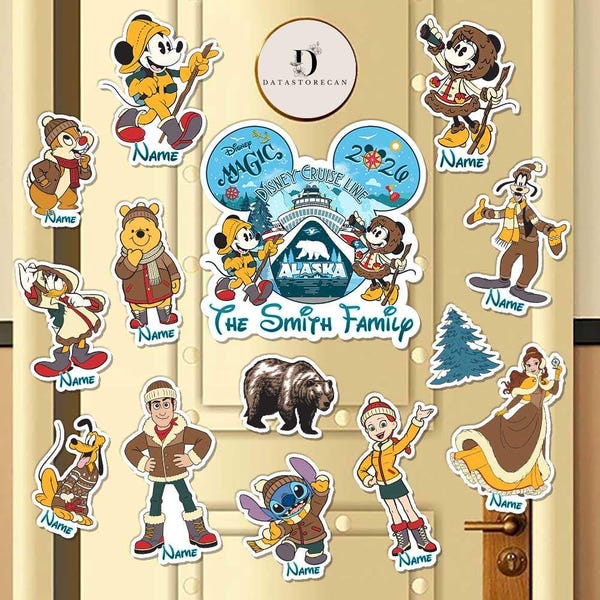 Personalized Disney Alaska Cruise magnet, Mickey & friends Disney Cruise Line magnet, Disney Wonder Family cruise door magnet decorations
