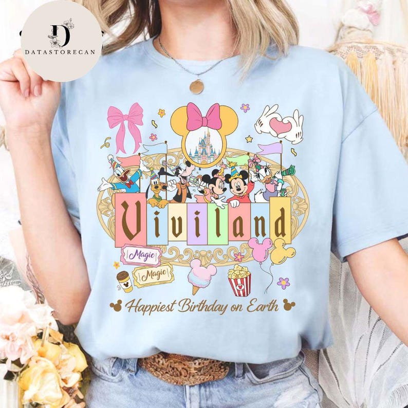 Personalized Mickey & friends Birthday Girl shirt, Custom Name Happiest Birthday on earth WDW Disneyland matching shirt 画像 3