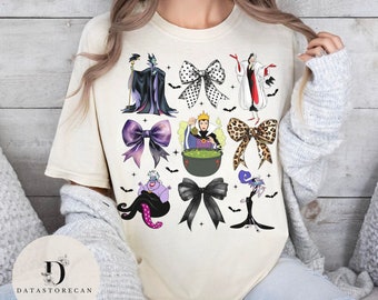 Coquette bows Disney Villains Halloween shirt, Maleficent Ursula Evil Queen Cruella It's good to be bad Female Villains Girls trip shirt