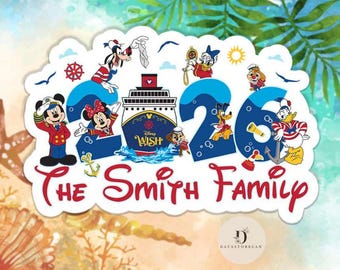 Personalized Disney Cruise Line 2026 Magnet, Mickey and friends Family Cruise Magnet, Family sign Disney Wish Dream Treasure Fantasy magnet