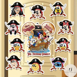 All characters Mickey & friends Stitch Pirates magnet, Disney Cruise Line Pirates of the Caribbean Magnet, Pirates Night Family magnet