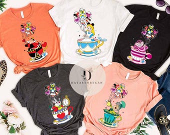 Personalized Alice in Wonderland tea cup shirt, Mad tea Party Disney shirt, WDW Disneyland Family matching shirts, Mickey balloon teacup Tee