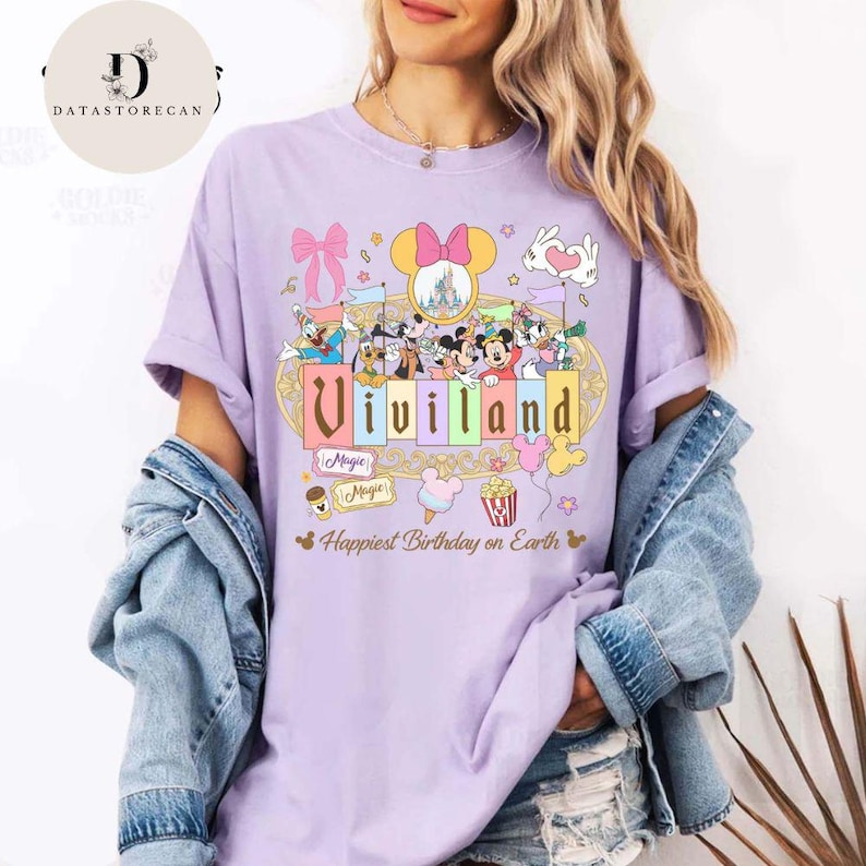 Personalized Mickey & friends Birthday Girl shirt, Custom Name Happiest Birthday on earth WDW Disneyland matching shirt 画像 6