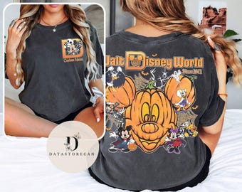 Two-sided Mickey & friends Pumpkin Halloween shirt, Custom Name WDW Halloween Family costume shirt, Mickey Pumpkin Halloween 2025 shirt