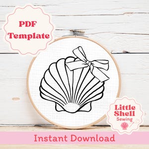 Coquette Seashell Embroidery Pattern Download, Seashell with Bow Needlepoint Pattern, Coastal Hand Embroidery Design, Beach Lover Summer PDF