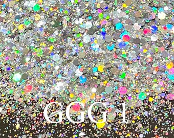 GGG 1 White Holographic Rainbow Chunky Glitter Pigment - Cosmetic, Nail, Resin, Epoxy, DIY