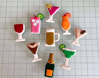 Handmade Clay Refrigerator Magnets | Adult Beverage Collection