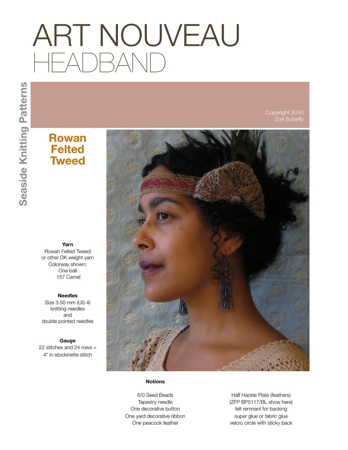 Art Nouveau Headband PDF Knitting Pattern Etsy