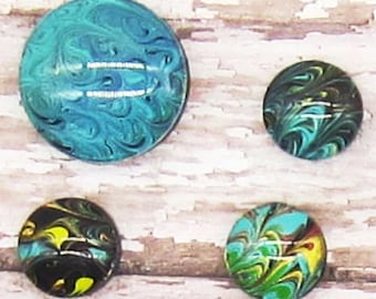 Set of 4 Handpainted Magnets, Acrylic Pour Magnets, Ceramic Magnets, Painted Cabochons, 18 & 30 mm Magnets, Pour Painting, Painted Magnets