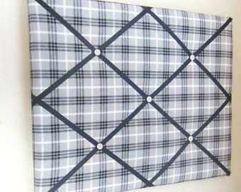 16"x20" Gray & Black Plaid Memory Board, Bow Board, Vision Board, Photo Display, Ribbon Board, Business Card Display, Dream Board