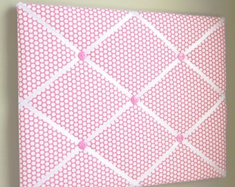 16"x20" French Memory Board Pink Polka Dot, Vision Board, Dream Board, Memo Board, Photo Display, Ribbon Board, Bow Board, Bow Holder