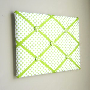 11"x14" Memory Board White & Lime Green Polka Dot, Memo Board, Ribbon Board, Vision Board, Dream Board, Bow Board, Photo Display