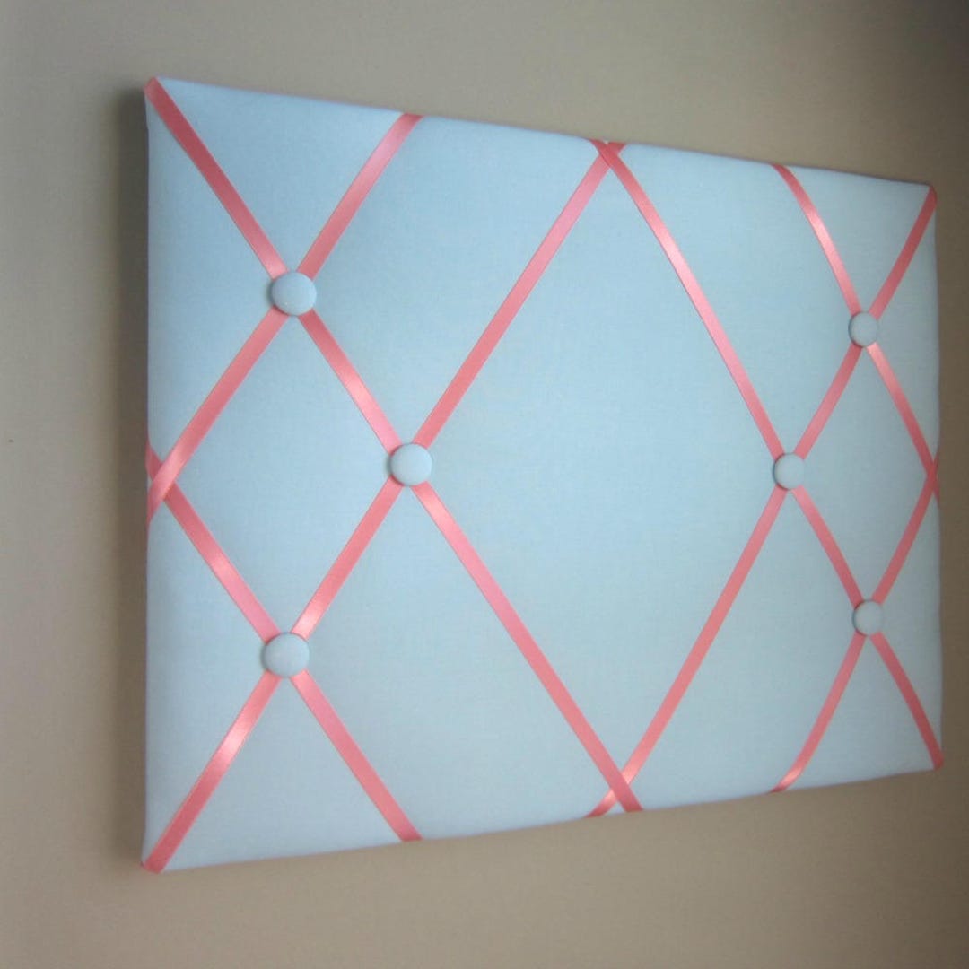 16x20 Memory Board Bow Holder Ribbon Board Baby Blue & Coral