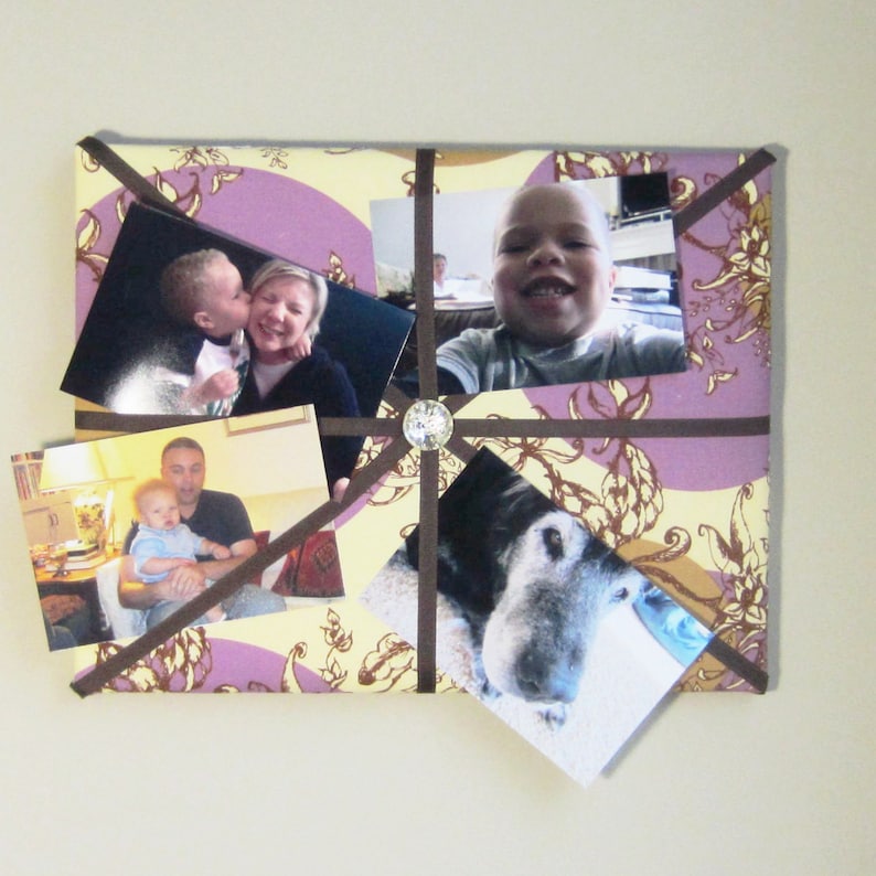 11x14 French Memory Board or Bow Holder Cream Brown Purple Treetop