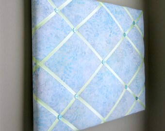 16"x20" Memory Board Bow Holder Ribbon Board Tropical Blue and Yellow Batik, Vision Board, Memo Board, Bow Board, Photograph Holder