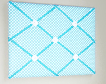 11"x14" Turquoise Polka Dot French Memory Board, Bow Holder, Bow Board, Vision Board, Photo Display, Business Card Display, Ribbon Board