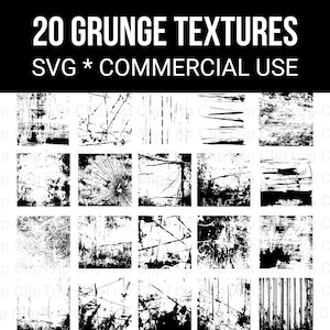 20 グランジ テクスチャ SVG バンドル、グランジ オーバーレイ SVG、グランジ パターン、グランジ SVG クリップアート、グランジ フレーム オーバーレイ、即時ダウンロード、商用利用