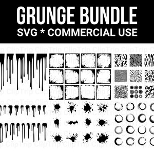 グランジ SVG バンドル クリップアート、円のクリップアート、ディストレスト フレーム、インク スプラッター、インク ドリップ、長方形の境界線、即時ダウンロード、商用利用