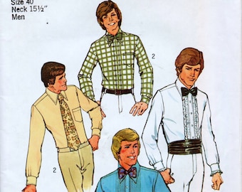 Simplicity 7205 Mens Wedding Shirts Cumerbund and Bow-Tie Sewing Pattern Neck Size 15.5" Chest 40"