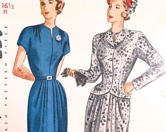 Vintage Simplicity 2378 Misses Classic War Time Dress and Jacket Sewing Pattern Bust 35