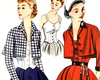 Rare, Simplicity 3793 Misses' Suit: Lined Bolero, Front Button Chemise  and Flared Skirt UNCUT Bust 32