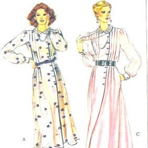 Vogue 7636 Misses Loose-Fitting Side-Front Button Dress, with Set-In Sleeves and Collar, 2 Lengths, 80's Sewing Pattern Size 8, B31.5 FF image 1