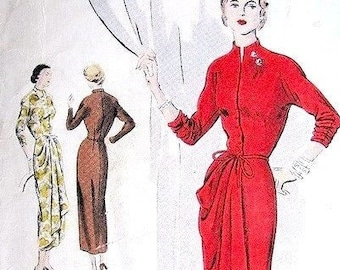 Vogue 4938 Misses Mock Wrap Evening Dress with Side Skirt Interest 1948 , Vintage Sewing Pattern Bust 32"