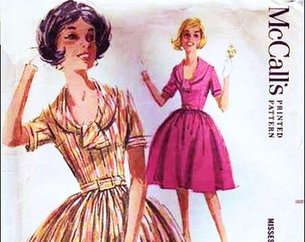 McCall's 6256 Misses Easy Classic 60's Dress with Full Skirt, Factory Fold, Size 16, Bust 36, Vintage Sewing Pattern