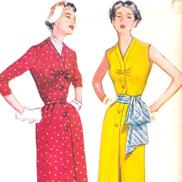 Vintage Simplicity 4201 Misses Front Button Shirtwaist Dress with Straight Skirt,& Sleeveless or Long Sleeves, Sewing Pattern  Bust 34