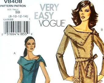 Vogue 8408 Very Easy Off the Shoulder Collar Dress and Belt Sewing Pattern Size 8-10-12-14 FF