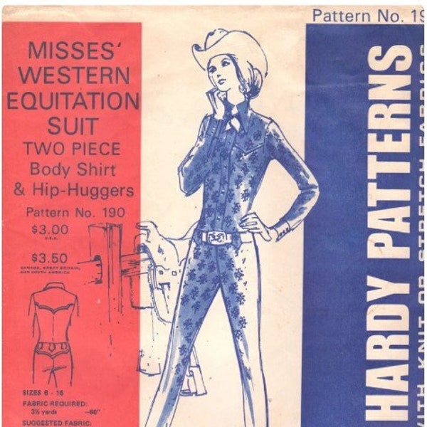 Western Style Equitation Suit, Two Piece, 1972 Jean Hardy Patterns #190, Misses Size 6-8-10-12-14-16, FF
