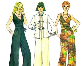 Simplicity 7230 Misses 70's Front Wrap Jumpsuit and Jacket, Sewing Pattern, B31.5" FF