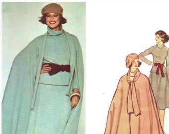 Vogue American Designer teal Traina, Vogue 1371 Misses Flared Half Circle Unlined Cape, Top, Pants and Skirt Sewing Pattern Bust 34"