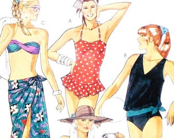 McCall's 3660 Misses Bikini or One Piece Swimsuit in Two Styles, Pareo Cover-up, Sewing Pattern Size 10-12-14 FF
