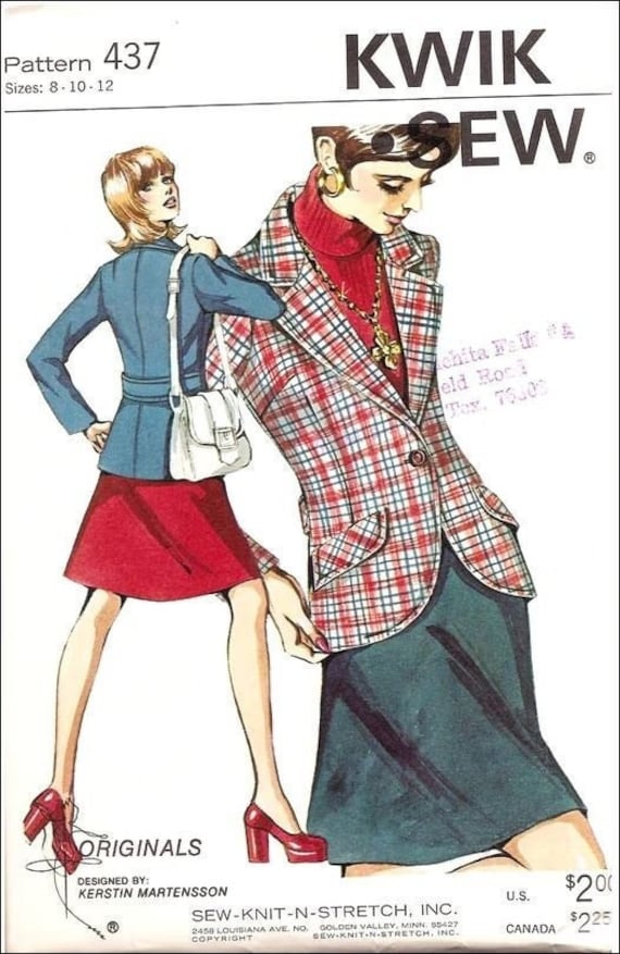 Kwik Sew 437 Vintage Blazer Sewing Pattern: Unlined Back-belted