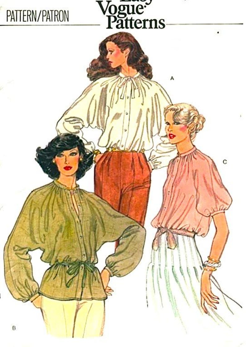 V1979 Pattern Vintage 1979 Vogue Sewing Pattern 7097: Dolman Sleeve Blouses, Size 8 ...