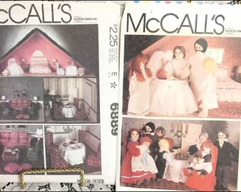 Vintage 1979 McCall's 6889 and 7192 Doll House Furniture and Doll House Dolls with Clothes FF