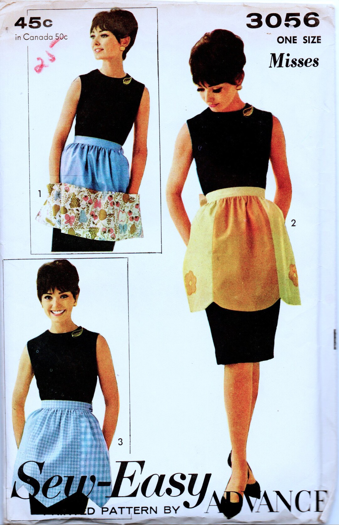 Vintage 1960s Apron Pattern Advance 3056 Easy, Applique, One Size