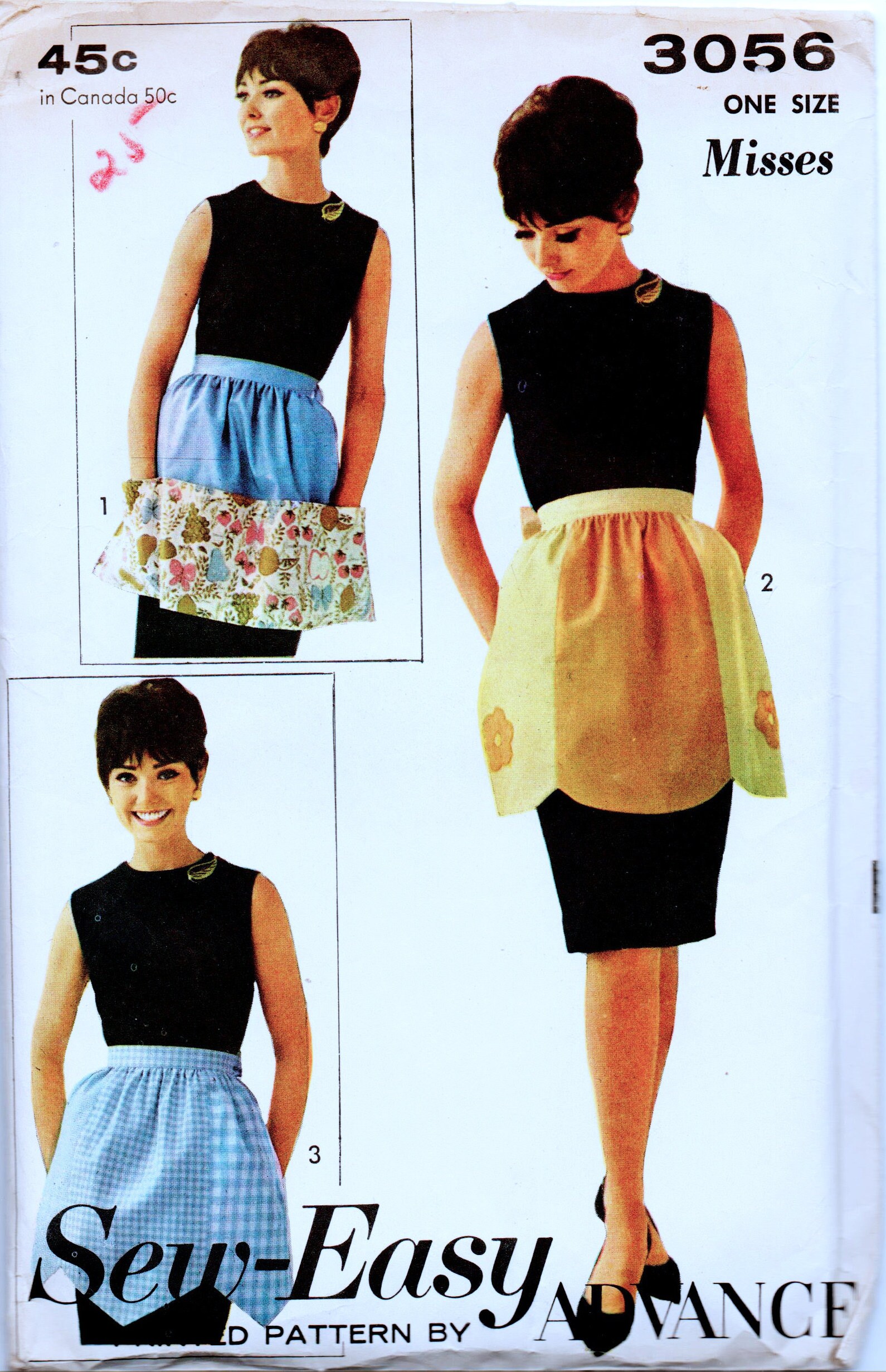Vintage 1960s Apron Pattern Advance 3056 Easy, Applique, One Size