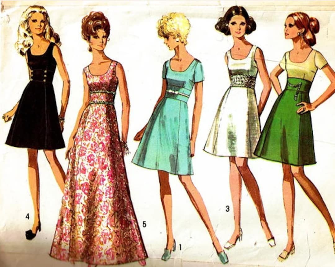 Vintage 1969 Evening Gown Sewing Pattern: Simplicity 8539, Junior Bust ...