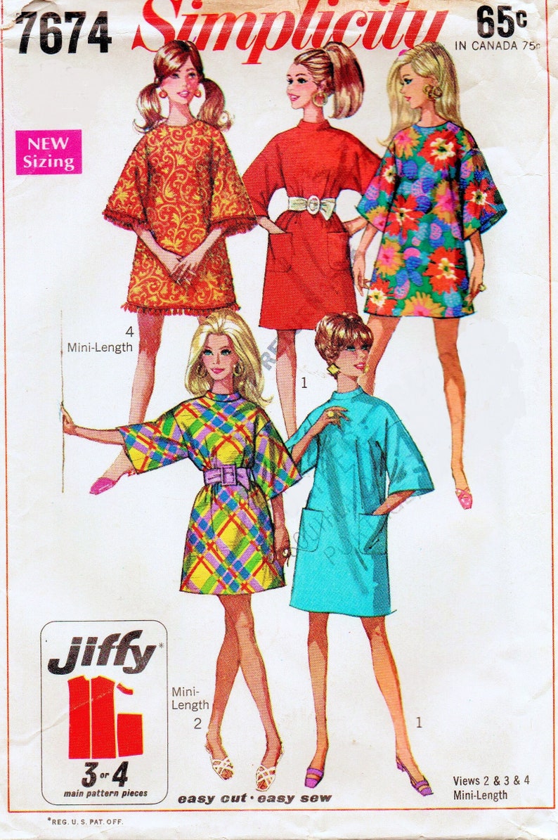 Simplicity 7674 Misses Jiffy Tent Dress with Bell Sleeves and Pockets, Sewing Pattern, Bust 32.5, CC image 1