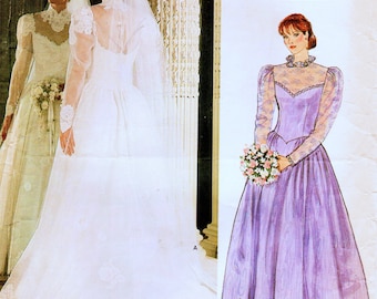 Vintage Vogue Bridal Original 1548 Misses 80's Wedding Gown and Brides Maids Dresses with Sheer Bodice Sewing Pattern