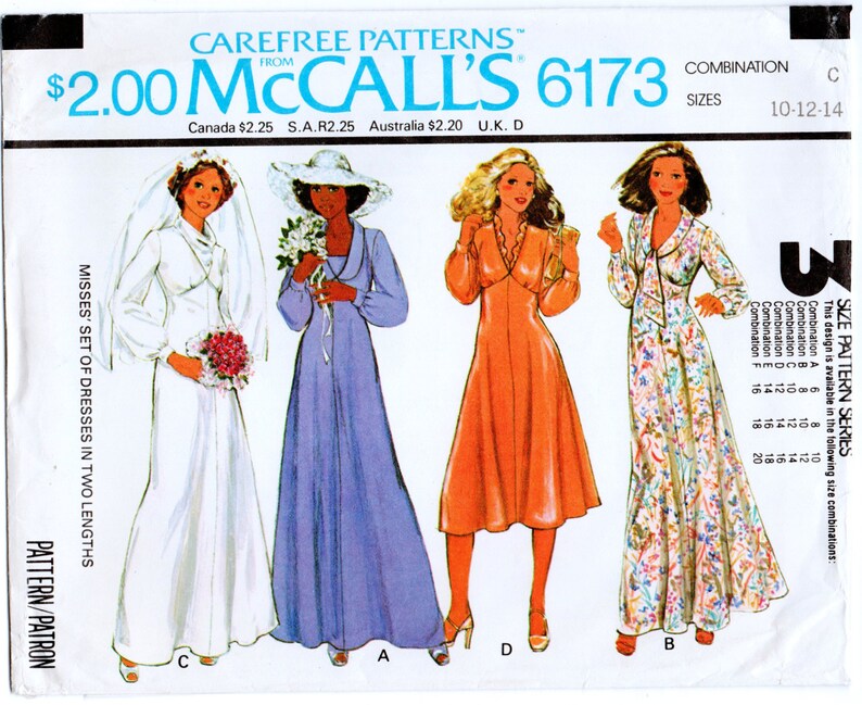 Vintage Mccall S 6173 Misses Wedding Dress And Bridesmaids Etsy