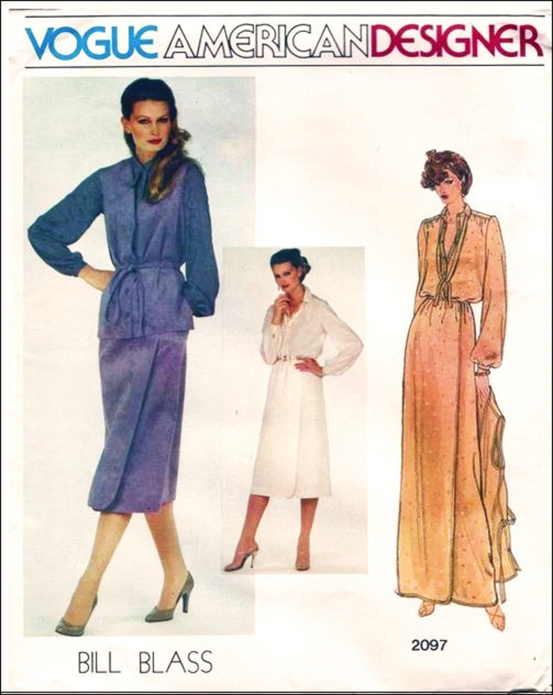 Vogue Designer 2097 Misses Front Wrap Skirt: Maxi or Midi, Long Sleeve Yoke Blouse and Vest, Vintage Sewing Pattern, Bill Blass Bust 38 image 2