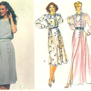 Vogue 7636 Misses Loose-Fitting Side-Front Button Dress, with Set-In Sleeves and Collar, 2 Lengths, 80's Sewing Pattern Size 8, B31.5 FF image 2