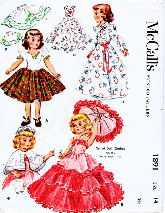 Vintage Crochet PATTERN to make Doll Clothes Coat//Dress Hat Bag Mary Hoyer 14/"